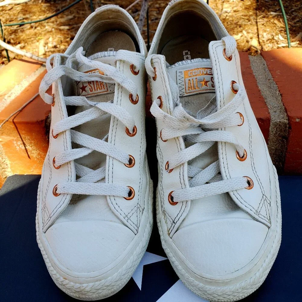 EUC CTAS Converse 358414C White Leather Rose Pink (Youth 3) KICKS - Picture 7 of 7
